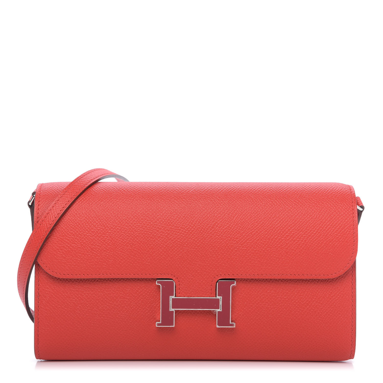 HERMES Epsom Enamel Constance Wallet To Go Rouge De Coeur Rubis