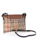 BURBERRY Haymarket Check Peyton Crossbody Clutch Bag Toffee