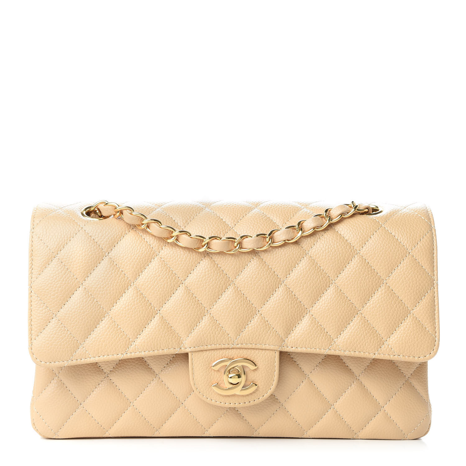 CHANEL Caviar Quilted Medium Double Flap Beige Clair