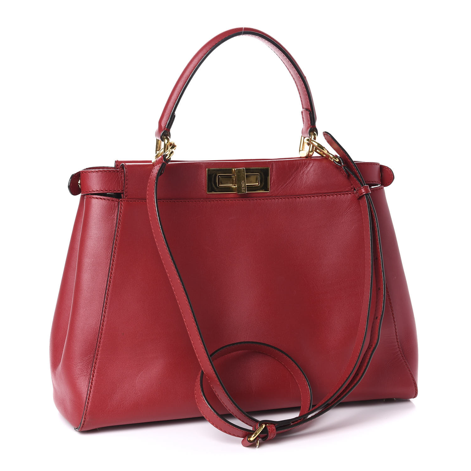 FENDI Nappa Pequin Medium Peekaboo Iconic Satchel Red