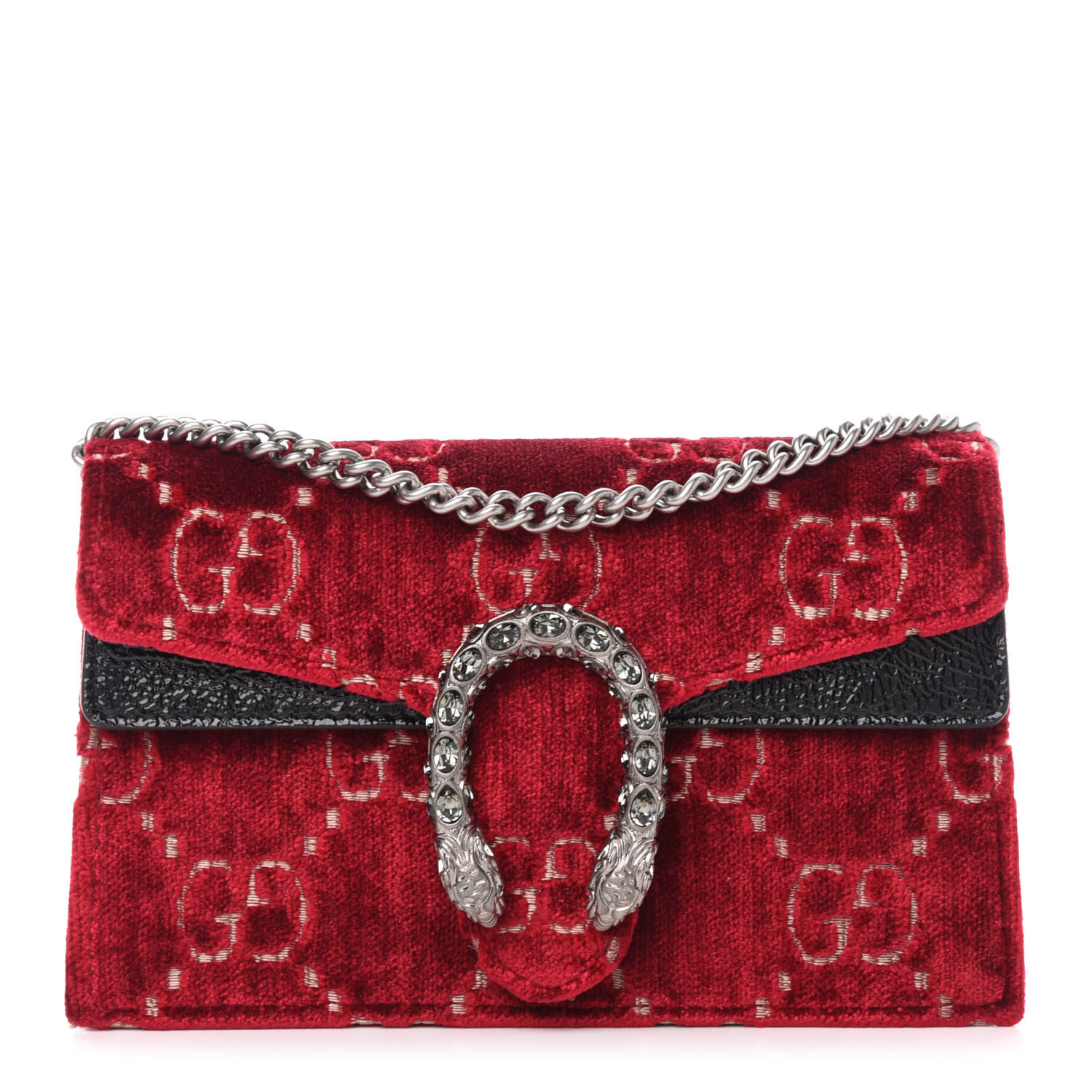 GUCCI Monogram Velvet Super Mini Dionysus Bag Red