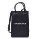 BALENCIAGA Textured Calfskin Lambskin Logo Shopping Phone Holder Bag Black