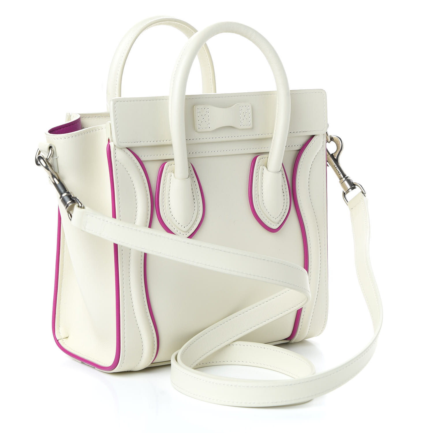 CELINE Smooth Calfskin Nano Luggage White Magenta