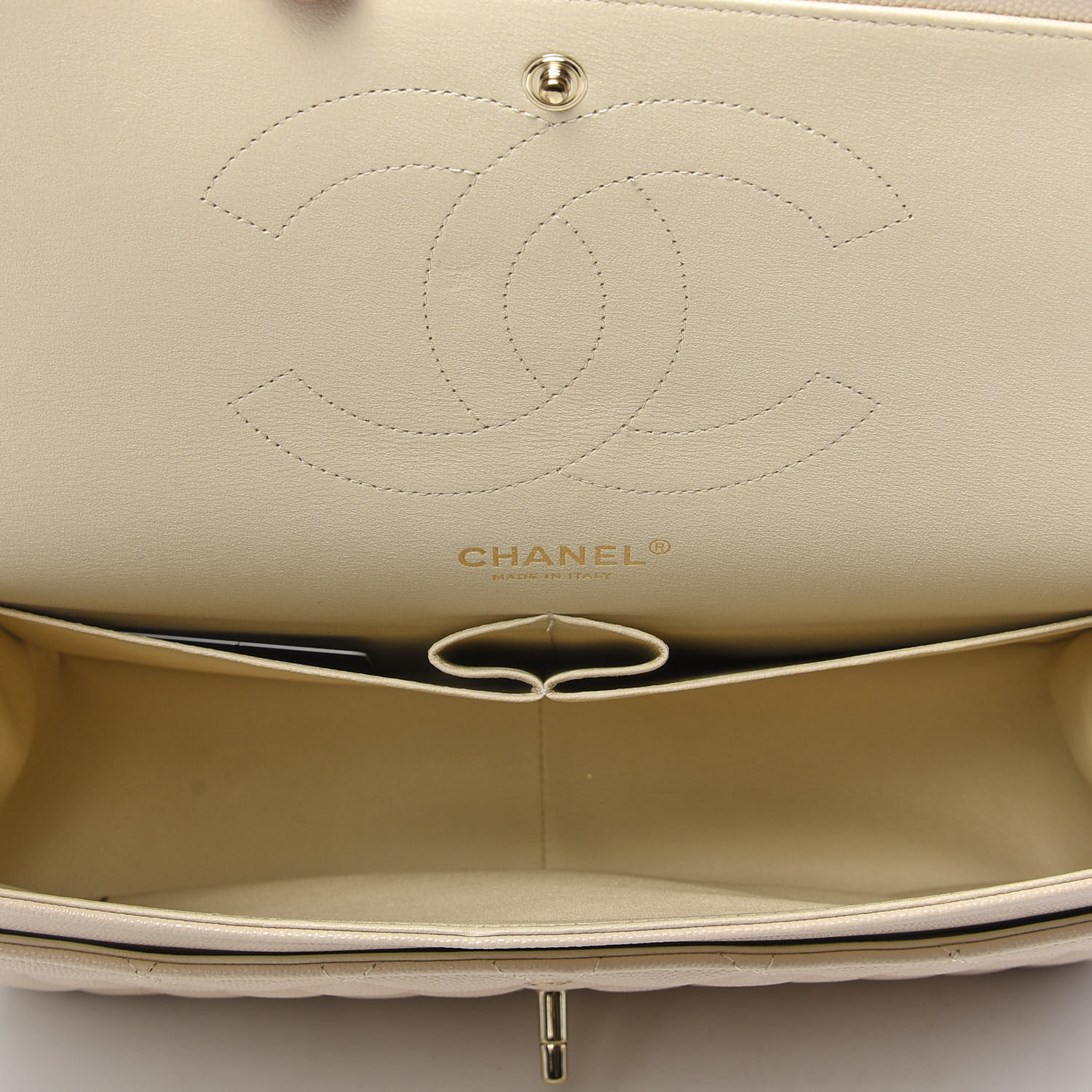 CHANEL Caviar Quilted Jumbo Double Flap Beige Clair