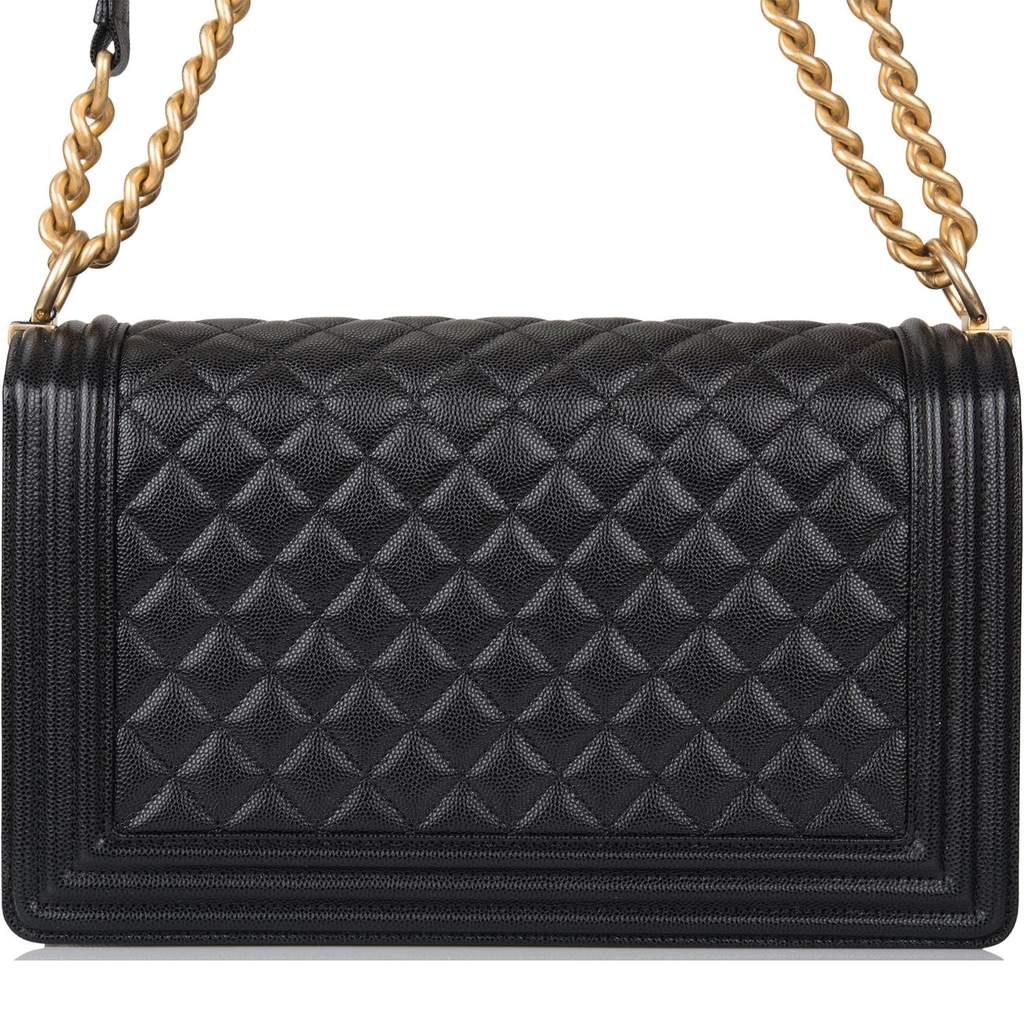 1Chanel Black Quilted Caviar New Medium Boy Bag Antique Gold Hardware