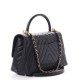 CHANEL Caviar Chevron Quilted Small Coco Handle Flap Navy