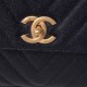 CHANEL Caviar Chevron Quilted Small Coco Handle Flap Navy