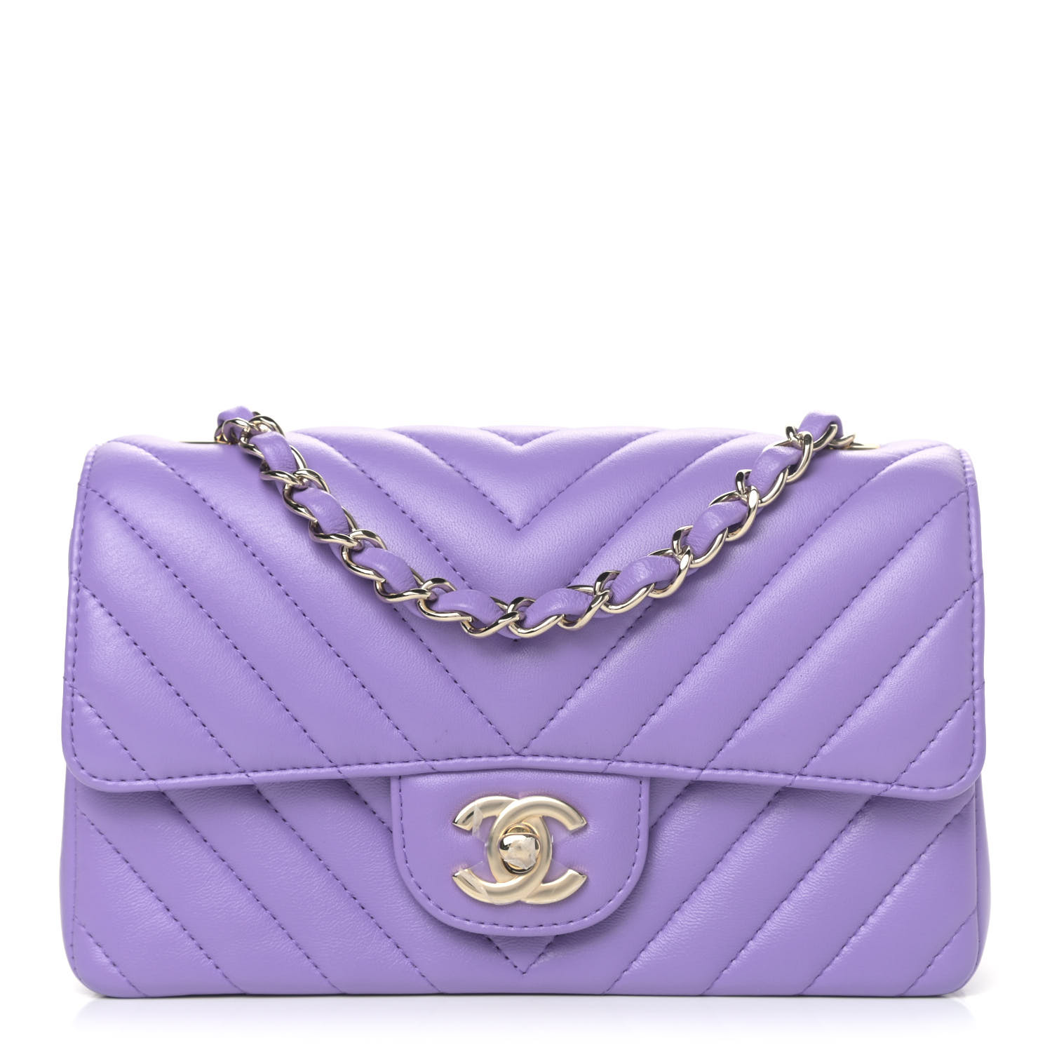 CHANEL Lambskin Chevron Quilted Mini Rectangular Flap Purple