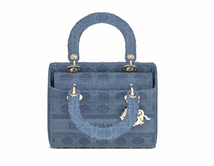 1DIOR Canvas Embroidered Cannage Medium Lady D-Lite Dark blue