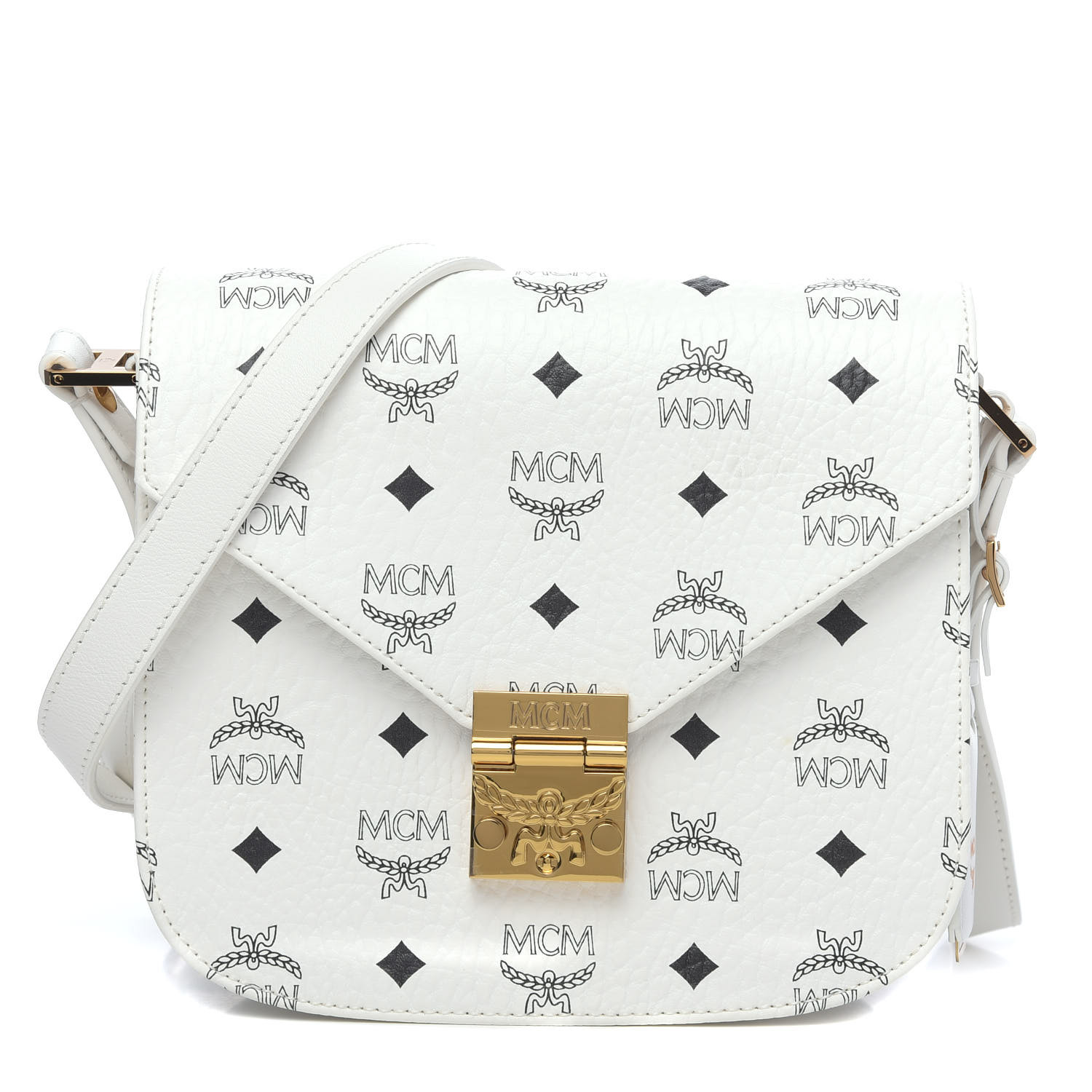 MCM Visetos Small Patricia Crossbody Bag White