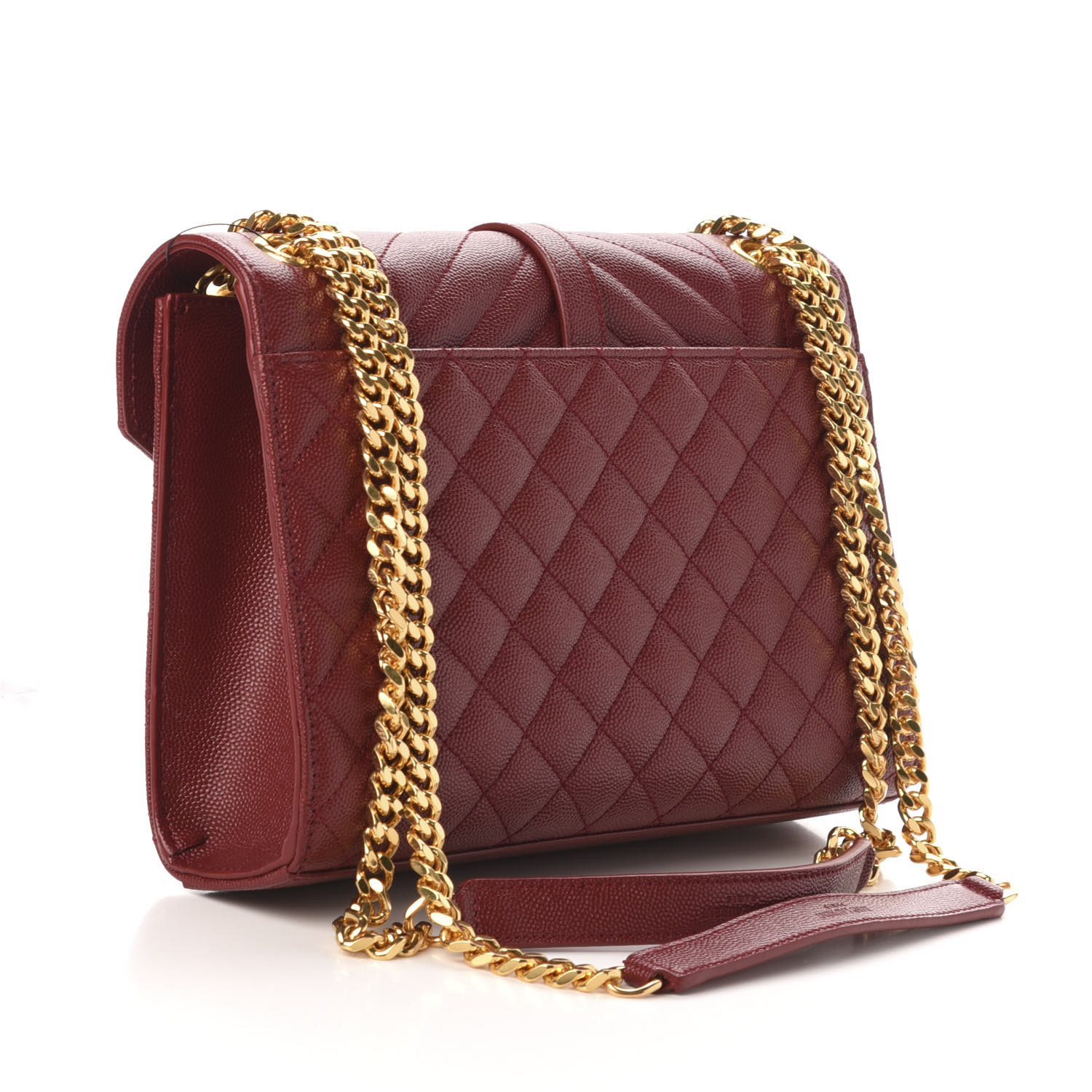 YSL Grain De Poudre Textured Mixed Matelasse Triquilt Medium Monogram Satchel Oxblood